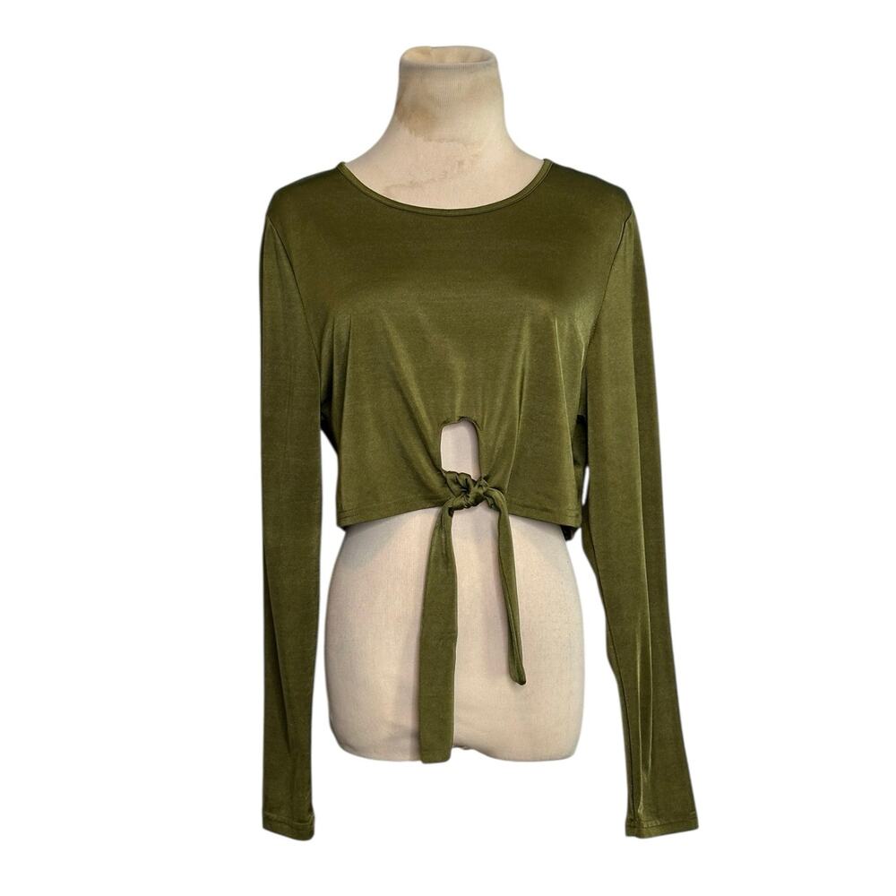 Shein green long sleeves front tie crop top Size 2XL